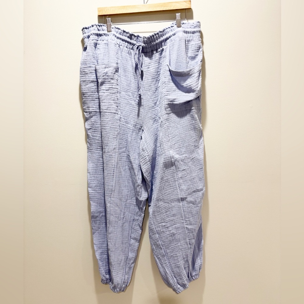 Ultra Flirt Women’s Light Blue Relaxed Fit Lantern Palazzo Jogger Pants Cotton